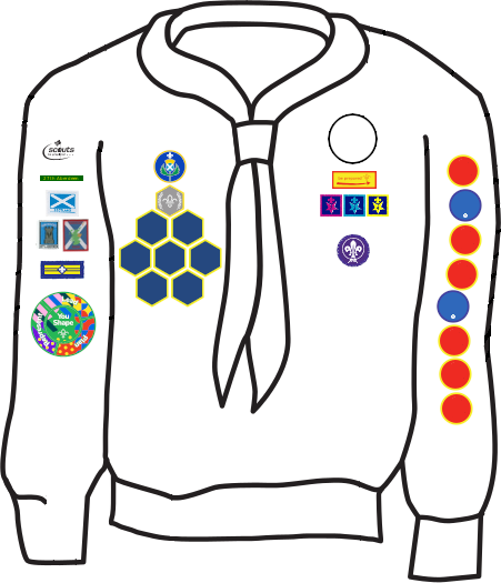 Diagram of where to put badges on a Cub Scout uniform.